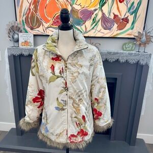 Womens Obermeyer “Winter Elegance” Floral Ski Jacket with fur trim size 2
